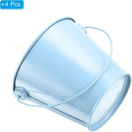 PATIKIL 4.7 Inch Colored Metal Buckets, 4 Pack Pencil Holder Buckets Round Metal Planter Pails Container with Handles for Classroom Crafts, Light