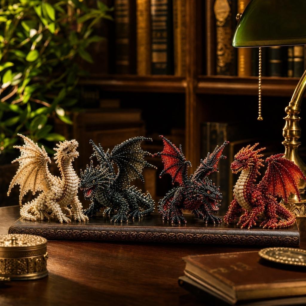 4 Piece Dragon Bead DIY Kit Epic Dragon Collection 3D Beaded Model Craft Kit Includes Beads Wire Tools and Instruction Booklet for Creative Assembly