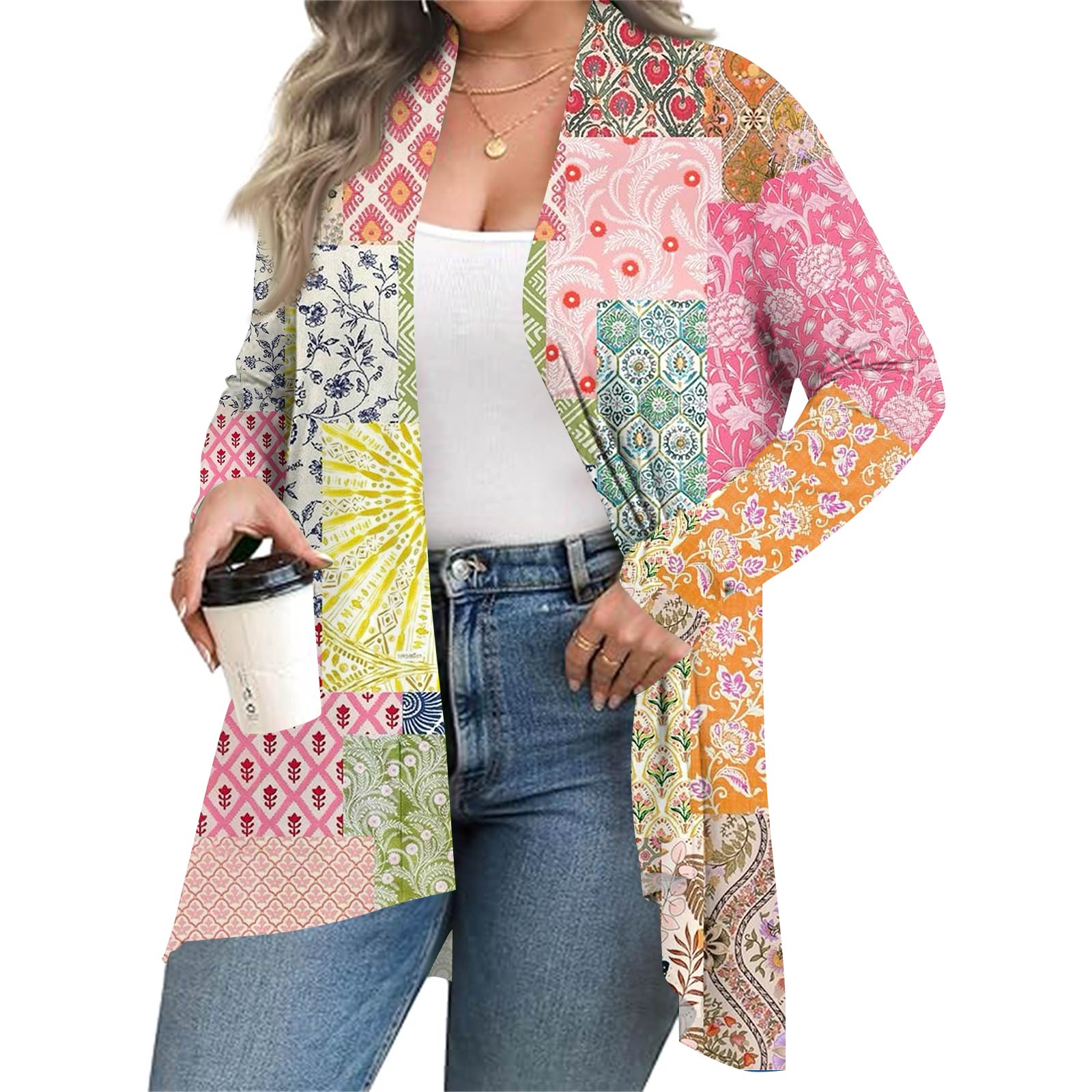 

Женский осенне-зимний модный повседневный кардиган средней длины с принтом и длинным рукавом XXL жёлтый