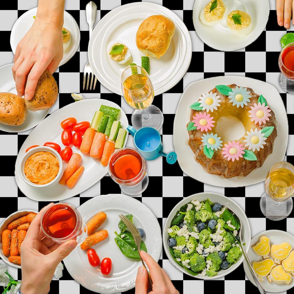 Oigco 3 Pack Black and White Checkered Tablecloths Race Car Theme Tablecloths for Motor Racing Birthday Party Decorations, 54" x 108