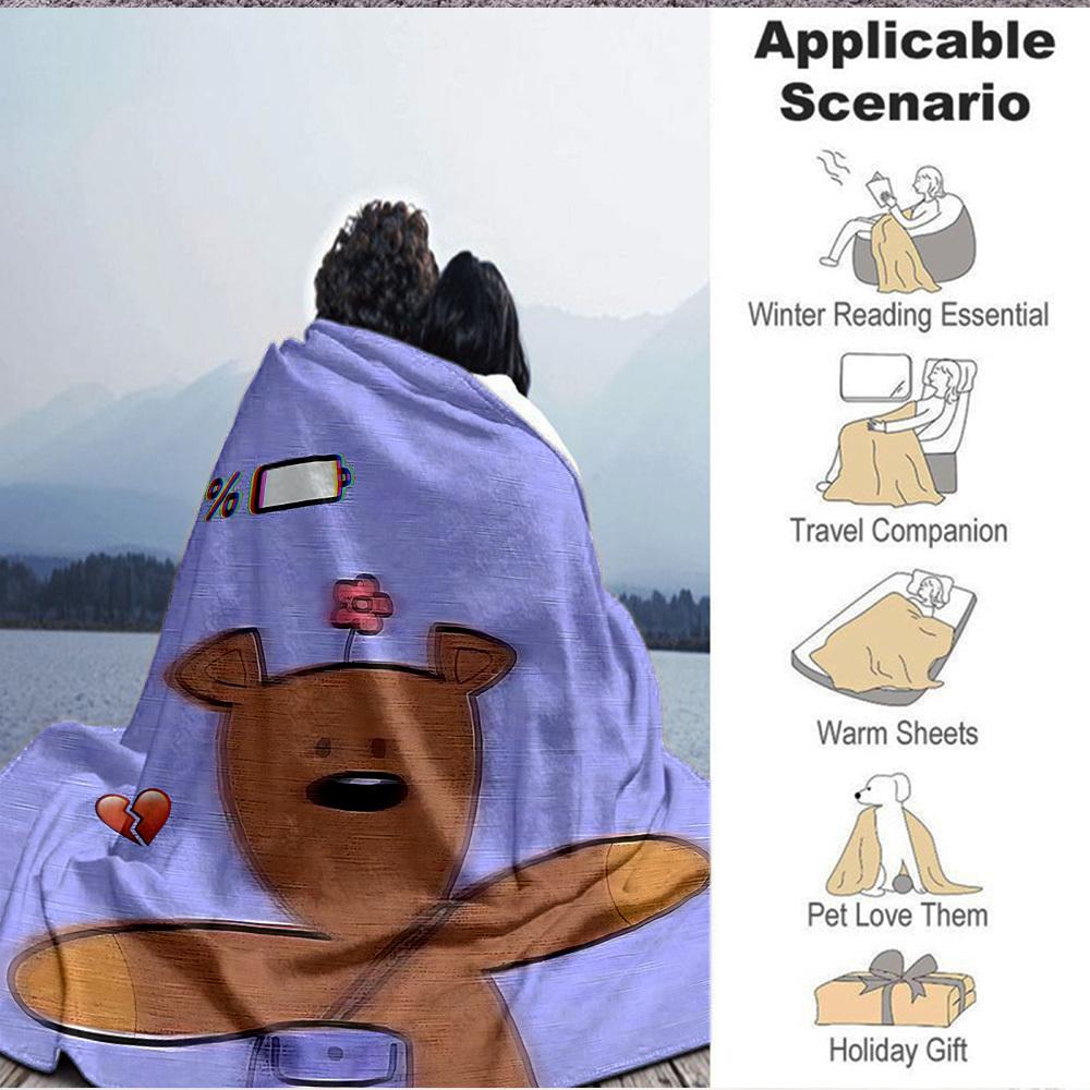 1pc Mr. Bean Bear Flannel Throw Blanket HD Printed Lightweight Soft Warm All Season Blanket for Sofa, Bed, Travel, Camping Machine Washable