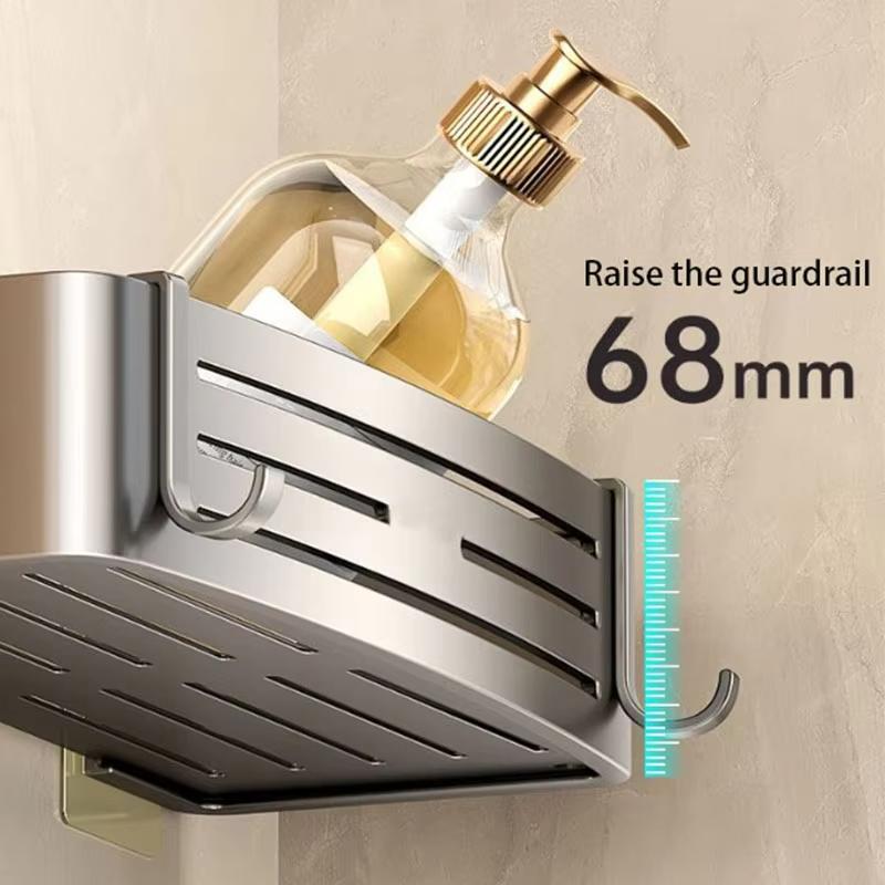 Shower Corner Shelf Without Drilling Aluminum Bathroom Shelf With Towel Bar Shampoo Holder Toilet Rack Bathroom Accessories