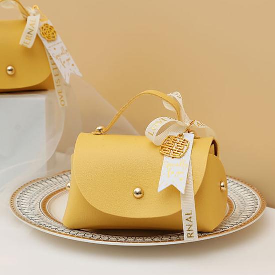 Packaging Box Ribbon Bow Handle Design Handbag Shape Faux Leather Wedding Favors Gift  Candy Bag Household Accessories