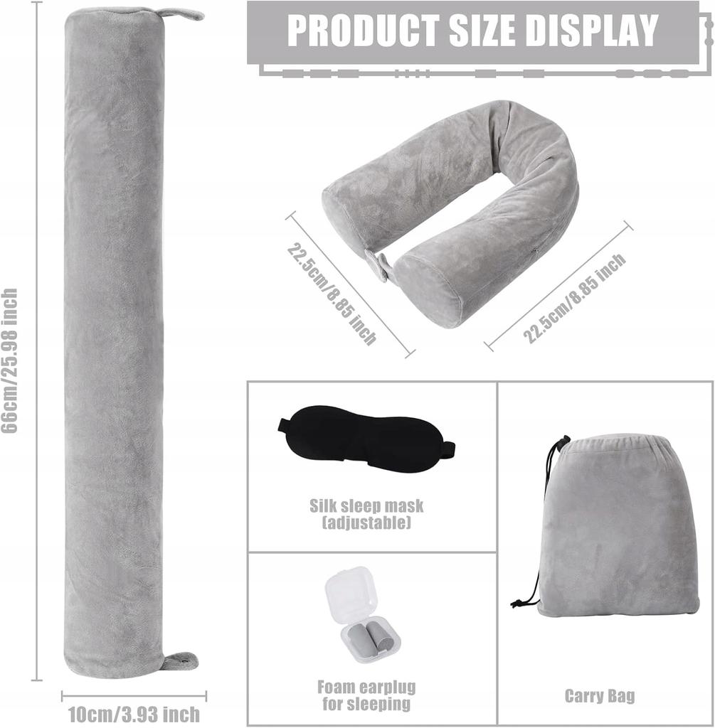 Travel Neck Pillow with Mask, Earplugs, and Airplane Case