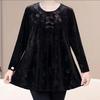 Women's Plus Size Velvet Blouse Round Neck Jacquard Loose Pullover Base Shirt Long Sleeve Velvet T-Shirt Top