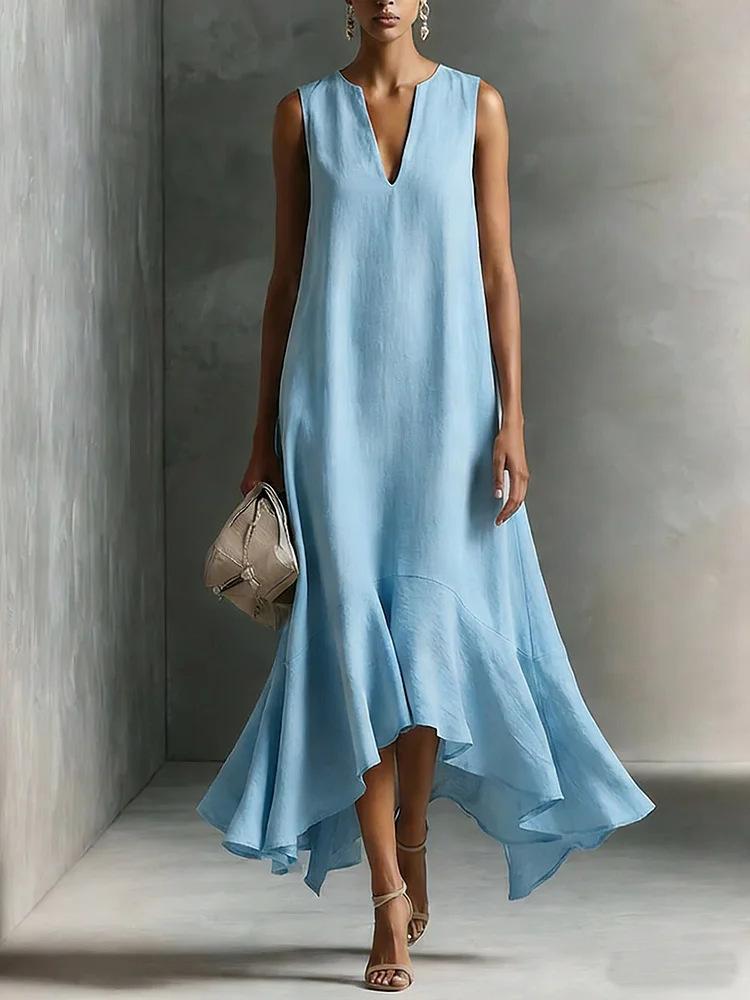 Fashion Deep V-neck Sleeveless Elegant Slimming Irregular Hem Dress