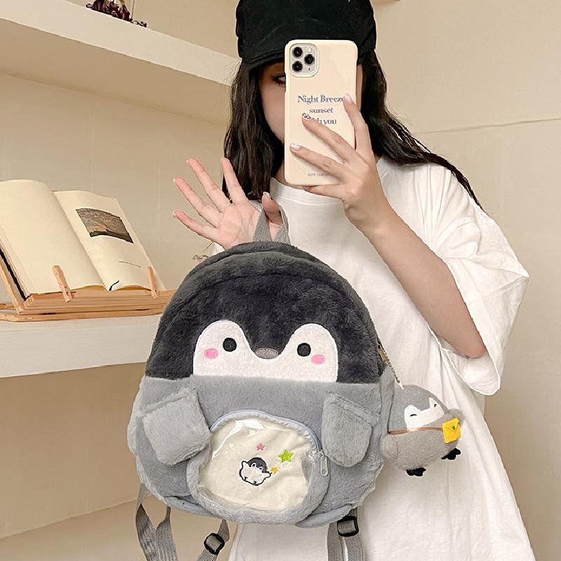 Backpack Penguin Cartoon Plush Large Capacity Embroidered Shoulder Bag Students