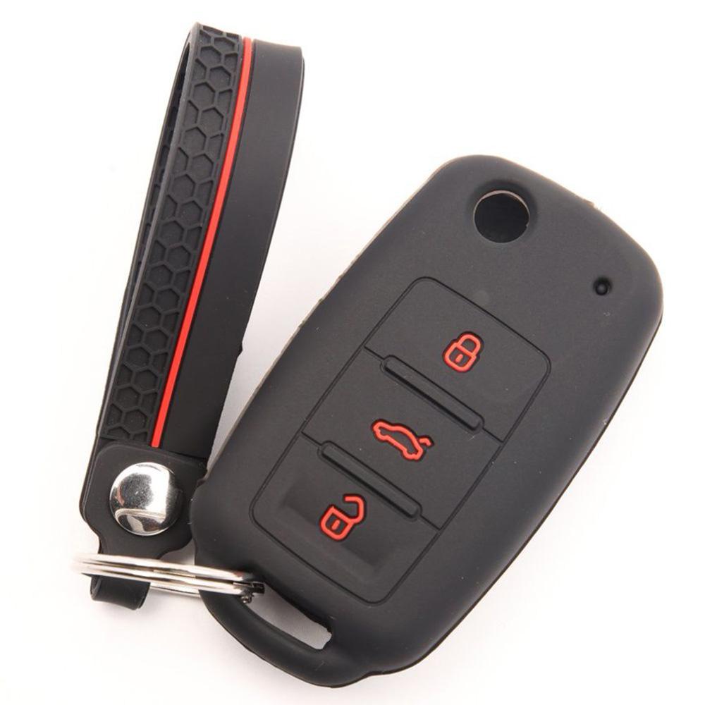 Key Shell Cover for VW Polo Golf Passat Tiguan MK7 B8 with Keychain Anti-Scratch Guard Shockproof Protection Soft Grip Texture Responsive Button Touch