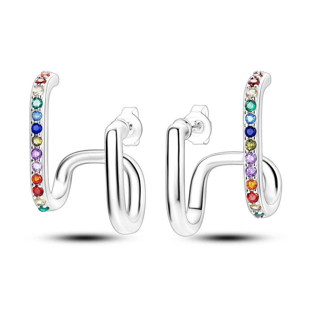 Silver Plated U Round Heart Shape CZ Zircon Earrings Hoop Earrings For Women DIY Making Jewelry Gift