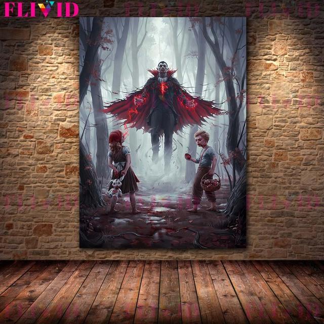 Bonfire Horror Night Art Oil Painting Horror Film Art Posters and Prints Witch Magic Night Wall Art Home Decoration