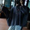 Johnature Dámské tmavě modré vintage košile, topy, halenky s dlouhým rukávem, podzimní košile s netopýřím rukávem v čínském stylu