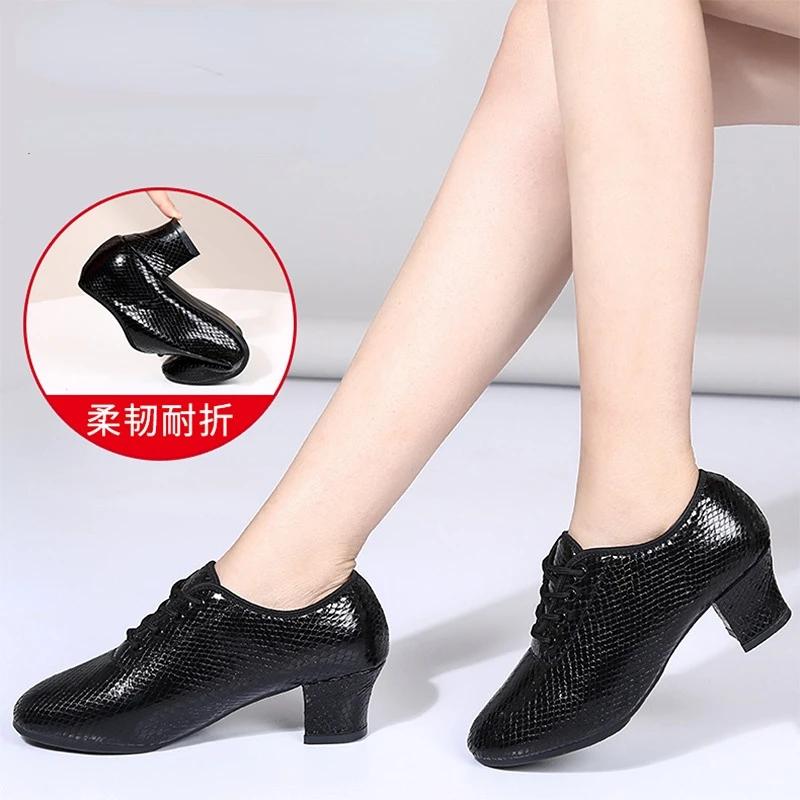 Latin Dance Women Snakeskin Leather Shoes Heels Soft Sole Modern Salsa Ballroom Dancing Shoe Woman Jazz Tango Shoes