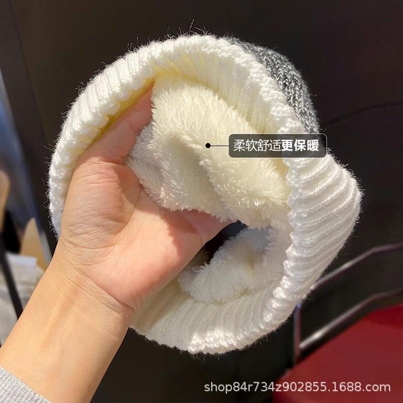 Fashionable Warm Knitted Hat Japanese Versatile With Velvet Ear Protection Hat