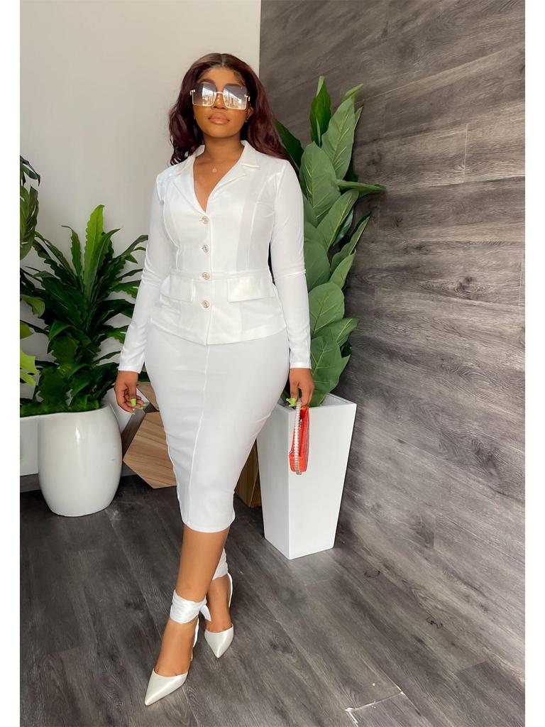 European & American Temperament Suit: Shirt Collar Top & Fashion Hip Wrap Skirt Two-Piece Set