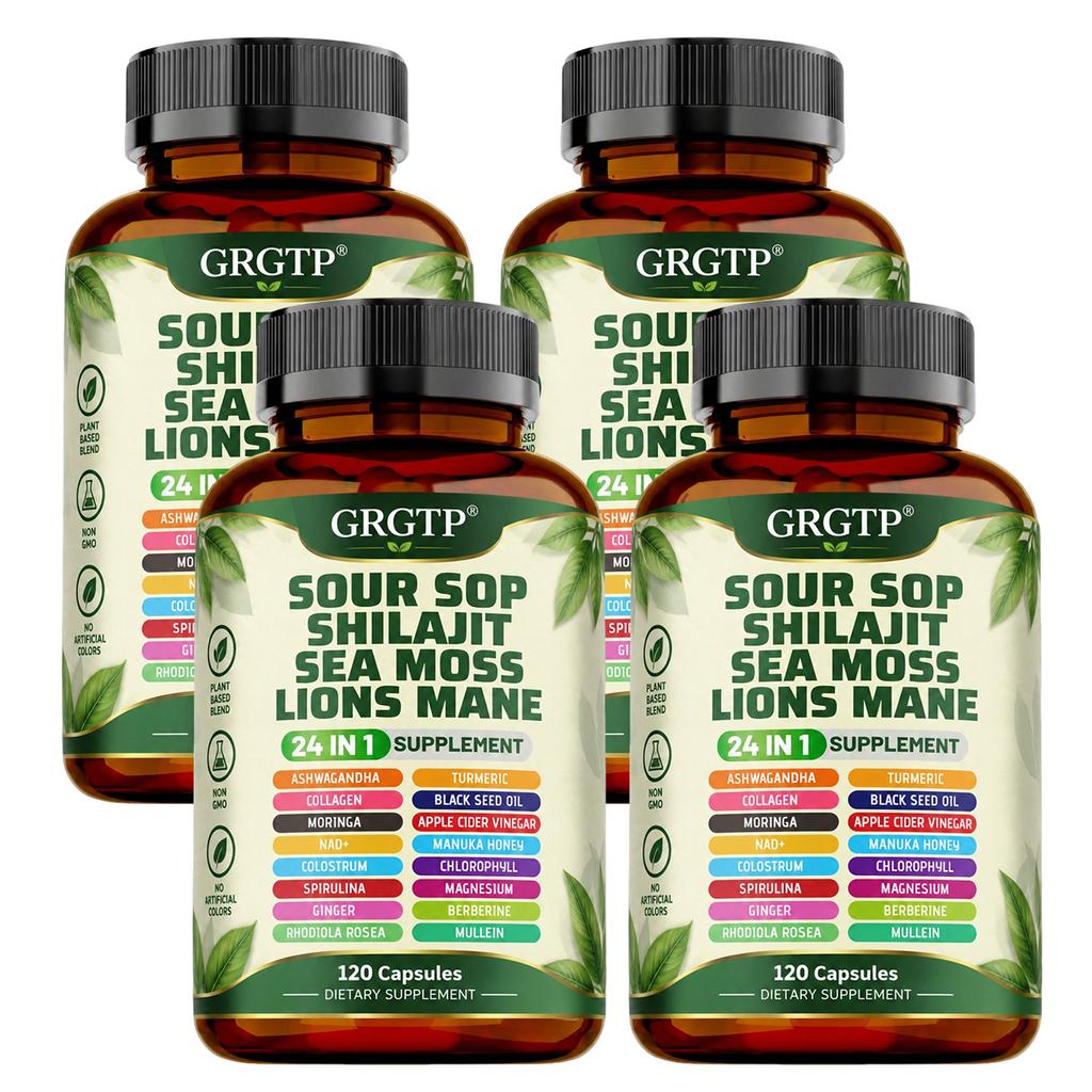 24-in-1 Supplement, featuring a blend of Shilajit, Graviola, Sea Moss, Lion’s Mane, and Ashwagandha – For Adults