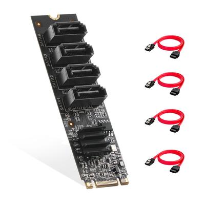 Binardat To SATA Card 4 Port 6Gbps Controller with SATA Cable for Windows M.2 10/11