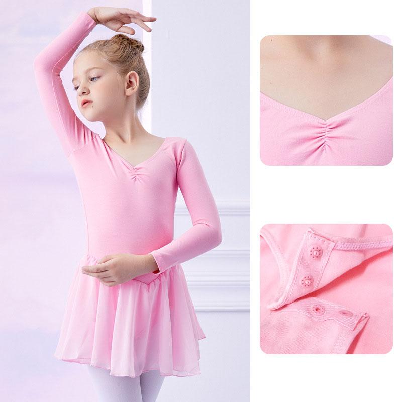 

Детский хлопковый гимнастический купальник для девочек, балетное платье, детский купальник для танцев с длинным рукавом, пачка, танцевальная одежда, одежда балерины для девочек 130 розовый