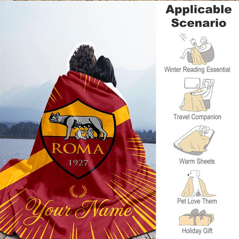 Custom Name Roma Football Club Emblem Blanket Bedding Blanket for Women Men, Soft Throw Blankets for Couch,Bed, picnic, Christmas gifts