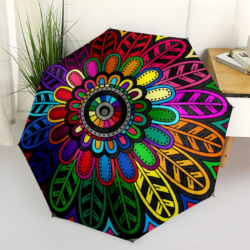1pc Colorful Mandala Design Umbrella with Plastic Handle,Compact & Stylish,Suitable for All Seasons YS331034