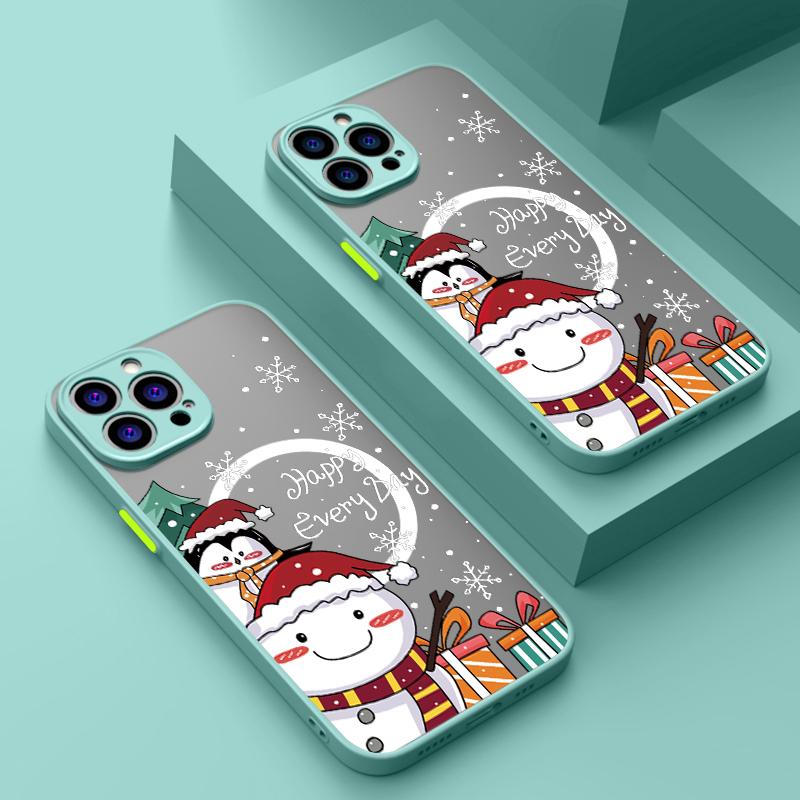 Handyhülle mit Weihnachtsbaum- und Schneemann-Print für iPhone 16 15 Pro Max 14 13 Pro 12 11 8 7 für MagSafe, magnetisch, stoßfest, weiche Kante, klare, matte Hülle