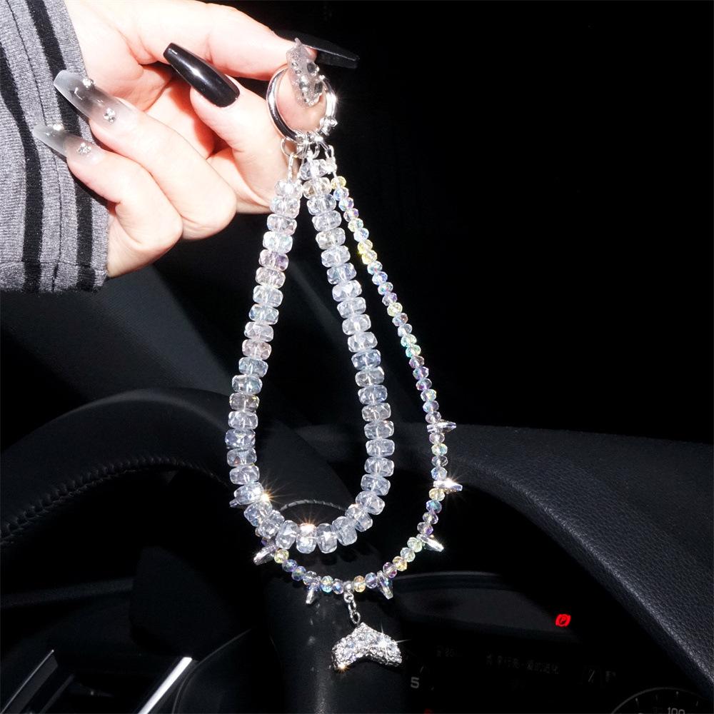 Elegant Crystal Mermaid Tail Pendant Double Chain Keychain & Phone Lanyard