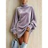 Women Velvet Turtleneck Long Top Oversized Drop‑Shoulder Lantern Long‑Sleeve Loose Casual Tunic