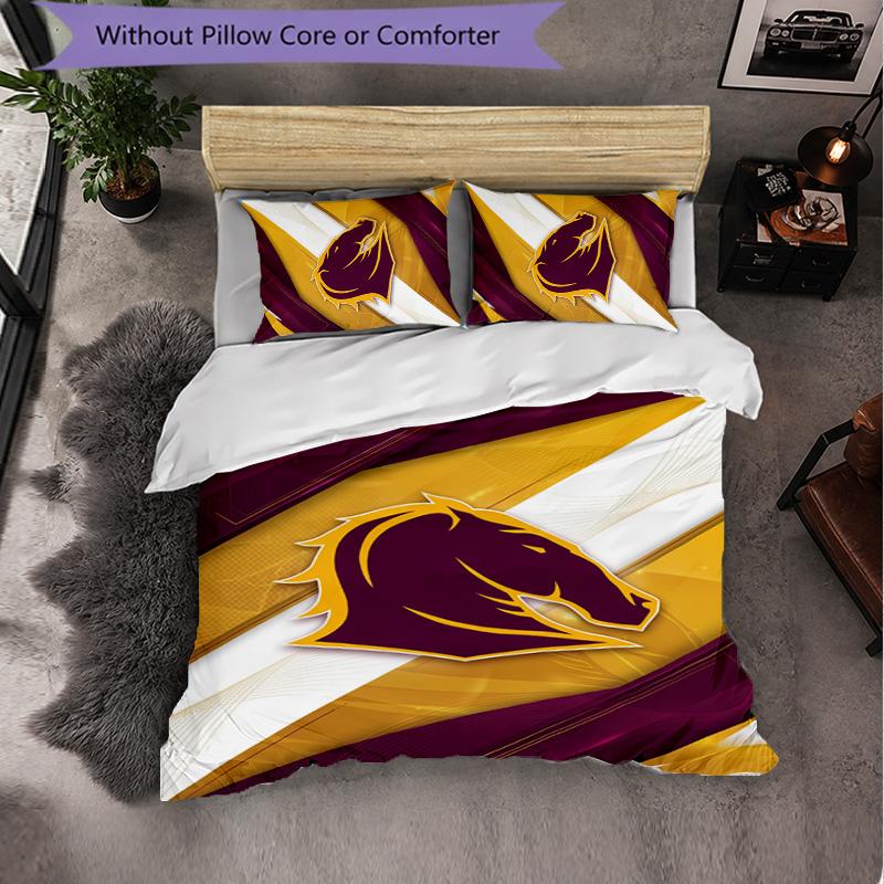 Set Biancheria da Letto in Microfibra con Fantasia Brisbane Broncos 3 Pezzi Decorazione Copripiumino per Camera da Letto Uso Domestico