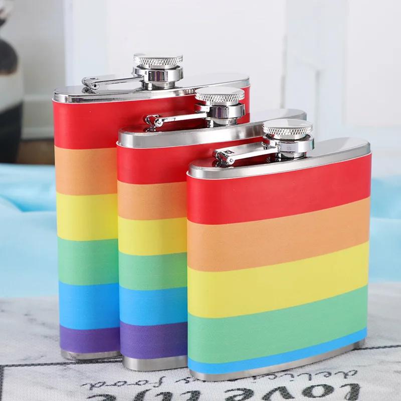 Rainbow Stainless Steel Hip Flask 6 7 8oz Outdoor Portable Flask for Alcohol Vodka Whiskey Wine Bottle Bridesmaid Gift