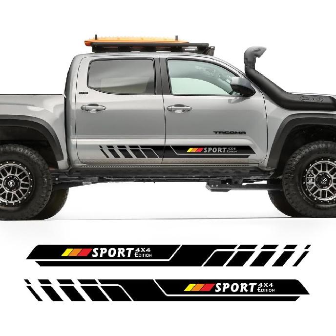 2X Side Door Stripes Decal Sticker Sport Edition 4X4 Compatible With Toyota Tacoma 2004 - Present (#02) (Gloss Black)