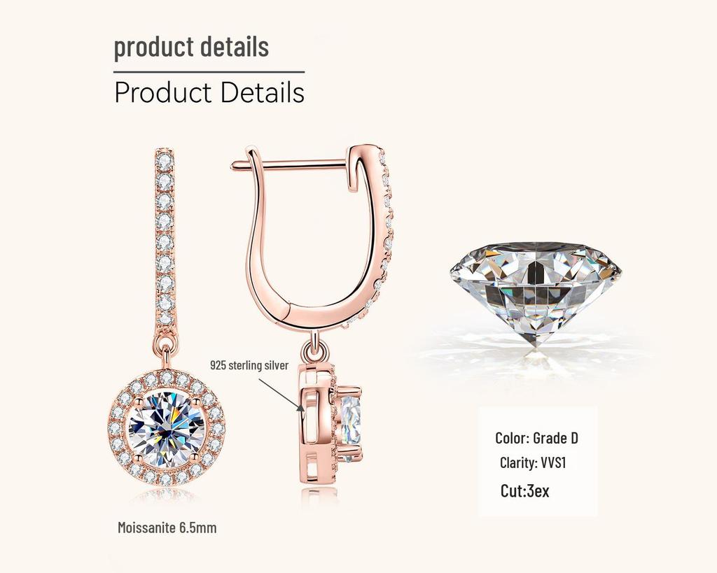 Moissanite Dangle Earrings - Influencer Style, Niche Design, Light Luxury, High-End Silver