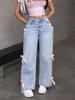 Y2K Street Style Bow-Accent Wide-Leg Jeans