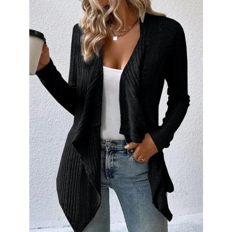 

Autumn and Winter Knitted Cardigans Long Sleeved Long Sweater Women Casual Simple Office Solid Color Jackets Female Women s Clothing S чорний