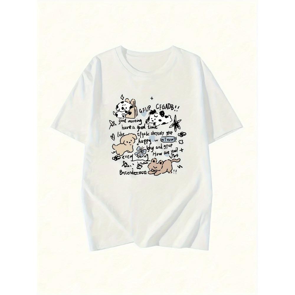 

Women s Cute Puppy Graphic T-Shirt Red Casual Everyday Round Neck Top Dog Women s Harajuku Short Sleeve Casual Aesthetic Clothes S