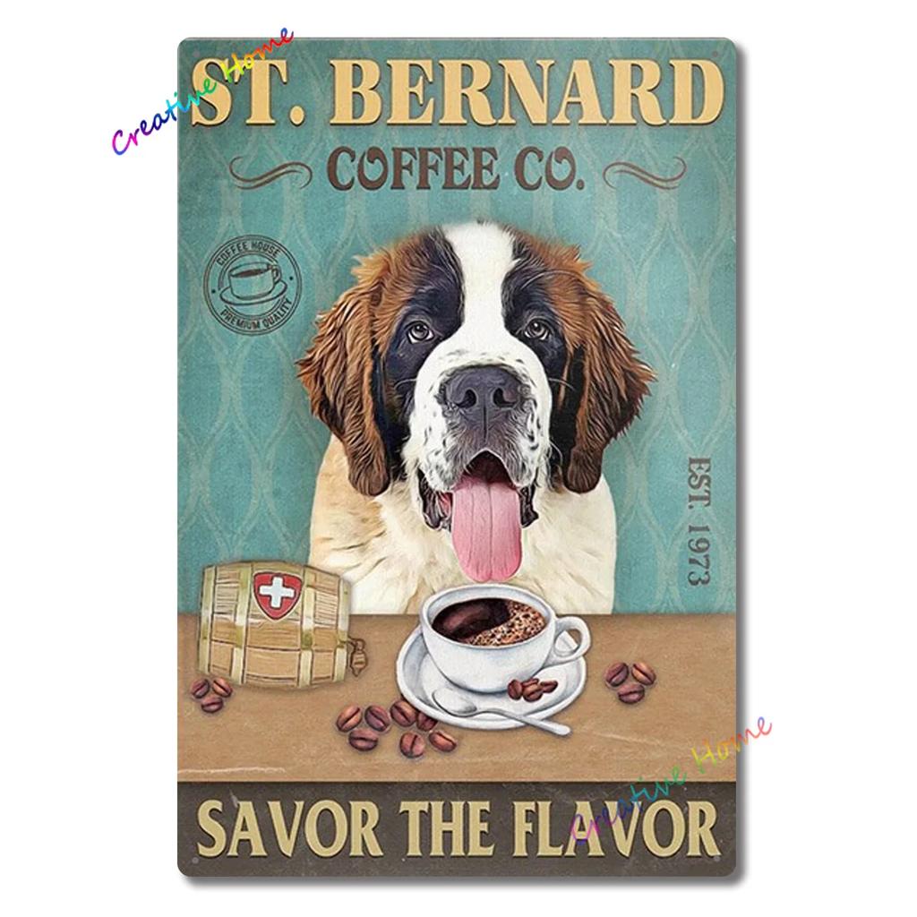 Metal Tin Sign Wall Decor St. Bernard Dog Bubble Bath Record Coffee Hanging Plaque Aluminum Signage Posters 8x12 Inch