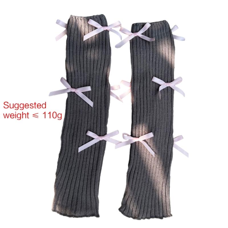 Women Japanese Style JK Girl Ribbed Knitted Leg Warmers Cute Small Bowknot Ruffled Hem Boot Cuffs Leg Cover Long Socks