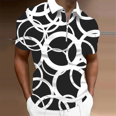 Men's  Shirt Polo Casual Zip Short Sleeve Fashion Casual Zipper Summer Spring Regular Fit 3D Geometric FigurePrint Shirt
