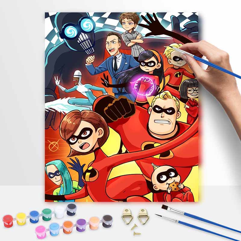 Disney oil painting Incredibles handmade diy art painting home decoration 30x40cm