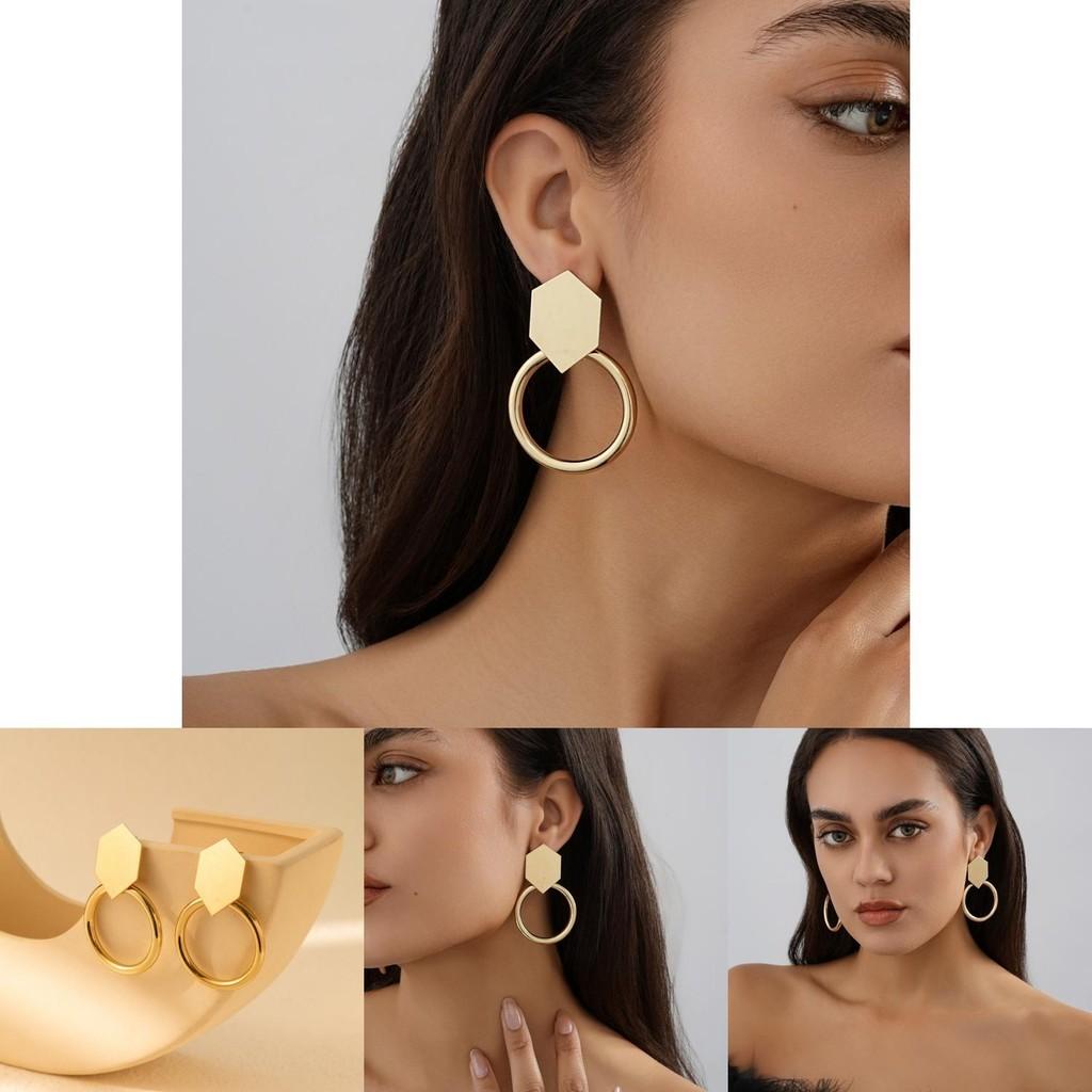 Stylish Minimalist Versatile Geometric Drop Earrings Modern Gold Plated Design