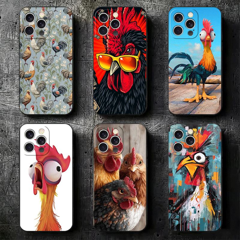 Chicken Hen Rooster Soft Phone Case for iPhone 16 16E 17 Air 15 Pro Max 14 Plus 13 Mini 11 12 7 Black Cover Back Shell