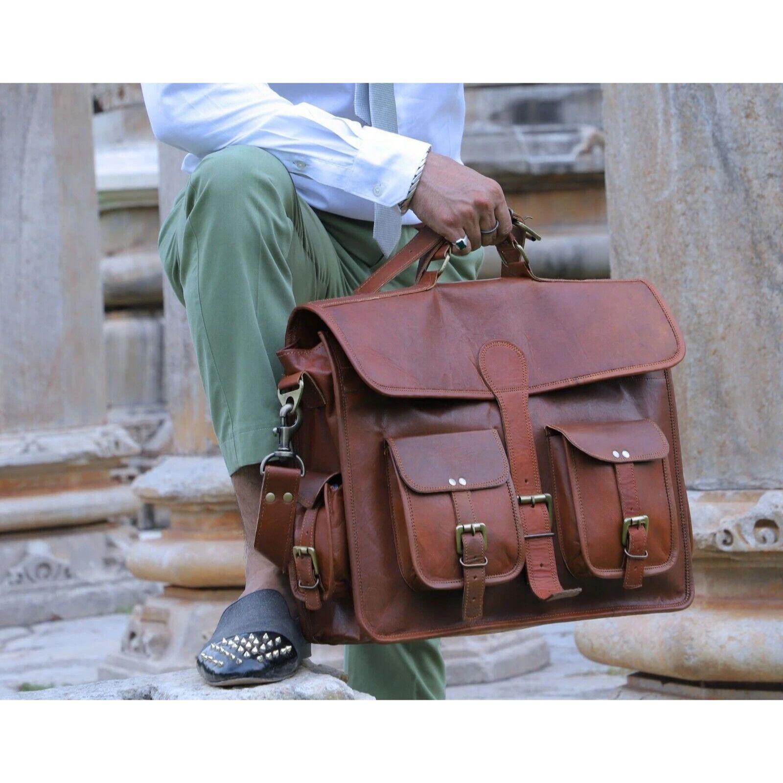 

Новый портфель мужской из натуральной козьей кожи, сумка-мессенджер на плечо для ноутбука, офисный 18 x 14 x 6 in