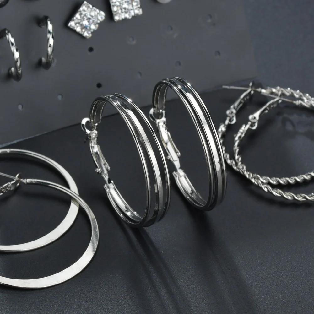 9 Pairs/set Earrings Circle Combination Set Earrings Earrings Set Silver Jewelry Accessories