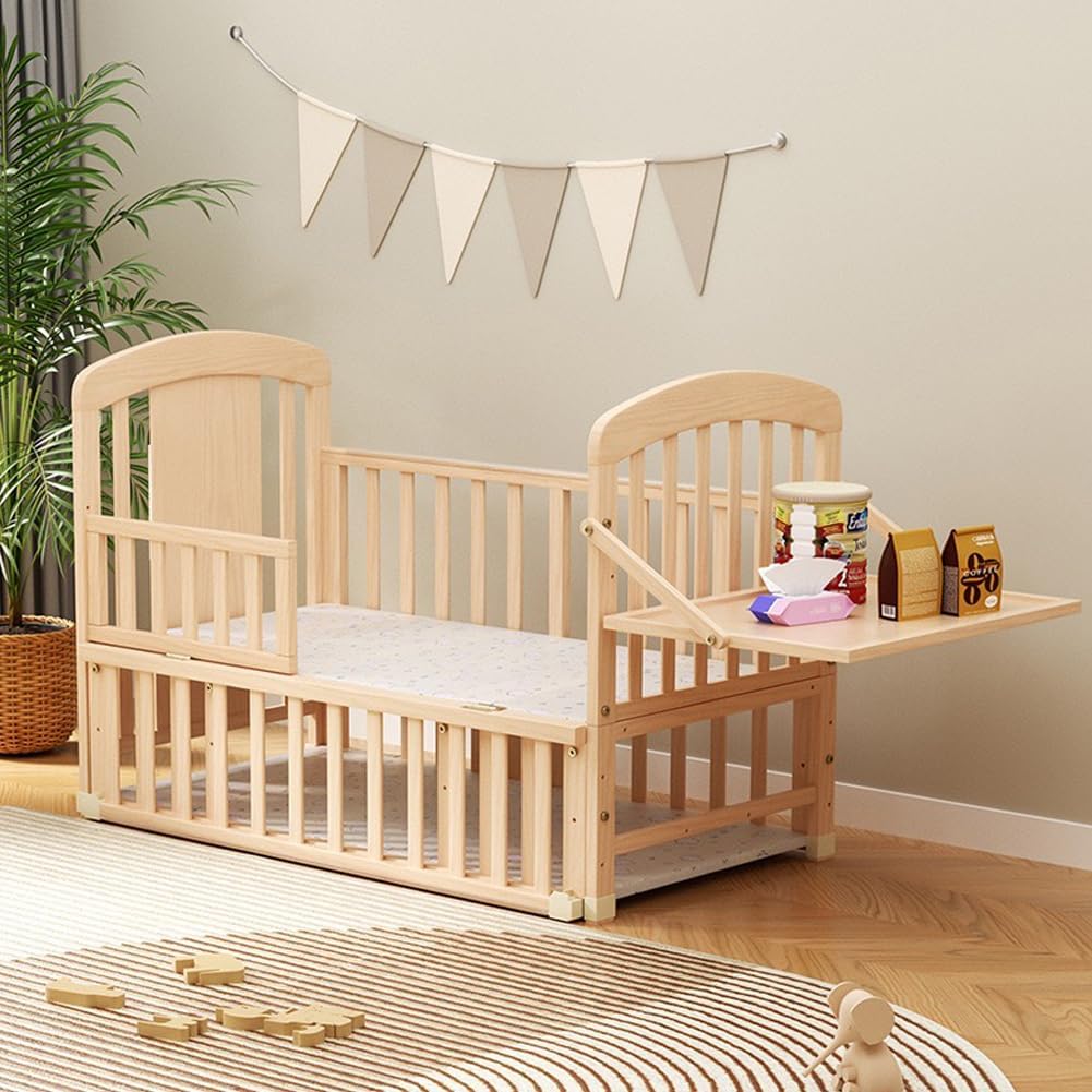 Areden Wooden Infant Bed Durable Baby Easy Adjustable Fall Simple and Stylish Suitable for Newborns and Babies of Various Compact Mosquito Wood Color
