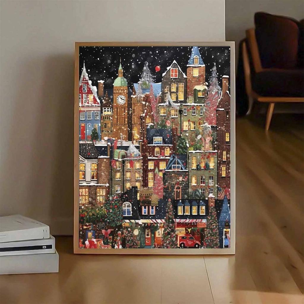 500/1000/1200/2000pcs Jigsaw Puzzle Art Wall Decoration -Winter Town Jigsaw Puzzle Room Home Wall Art Decoration Suitable for Birthday And Christmas G