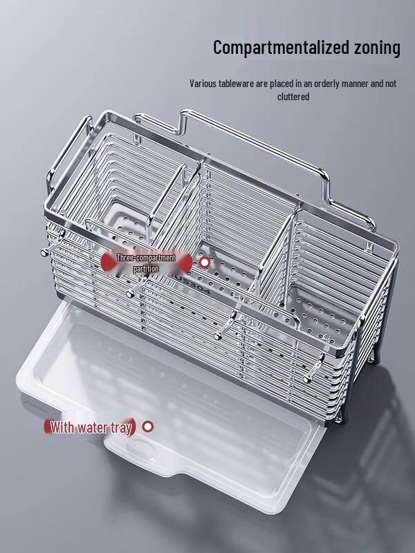 304 Stainless Steel 3-Compartment Chopstick Holder