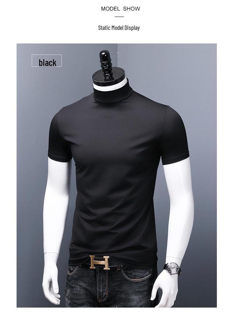 Herr Slim Fit Modal Höghals Merceriserad Bomulls T-shirt