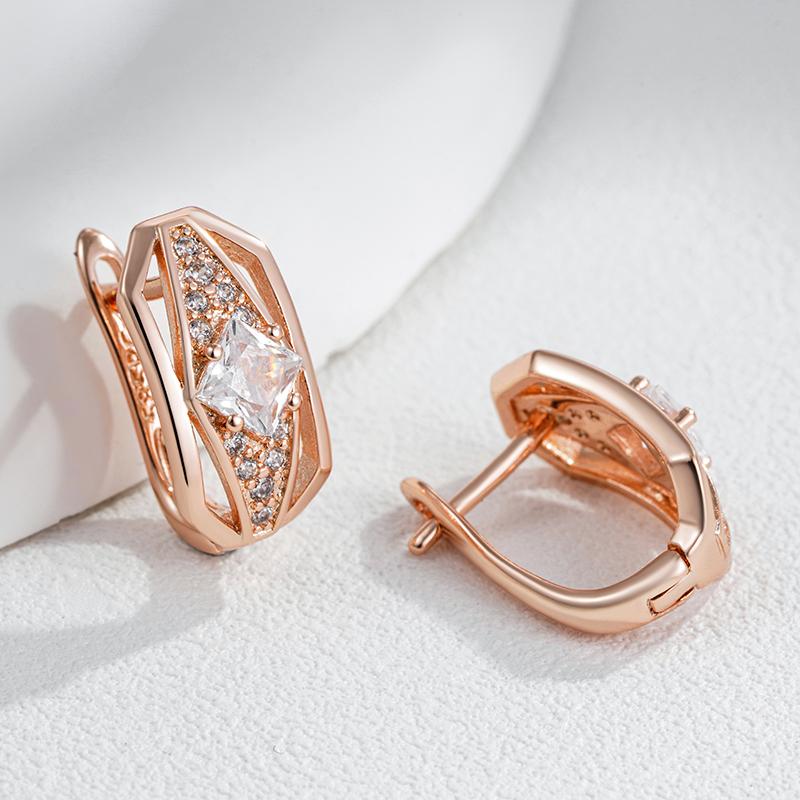 Rose Gold Color Dangle Earring For Women Full Shiny Natural Zircon Accessories Daily Fine Jewelry Crystal Gift