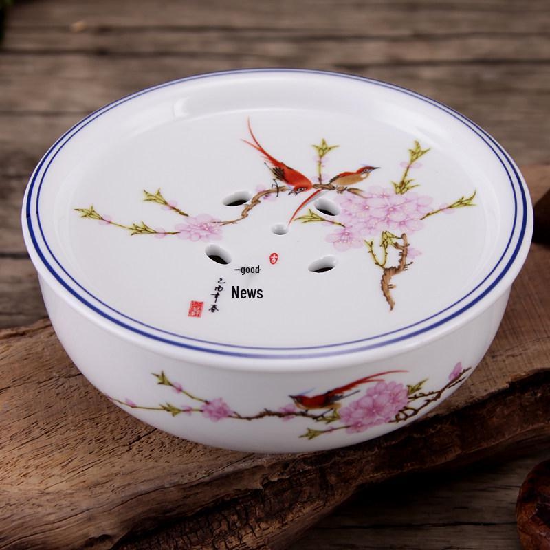 6-Inch Round Blue and White Porcelain Mini Kung Fu Tea Tray Set
