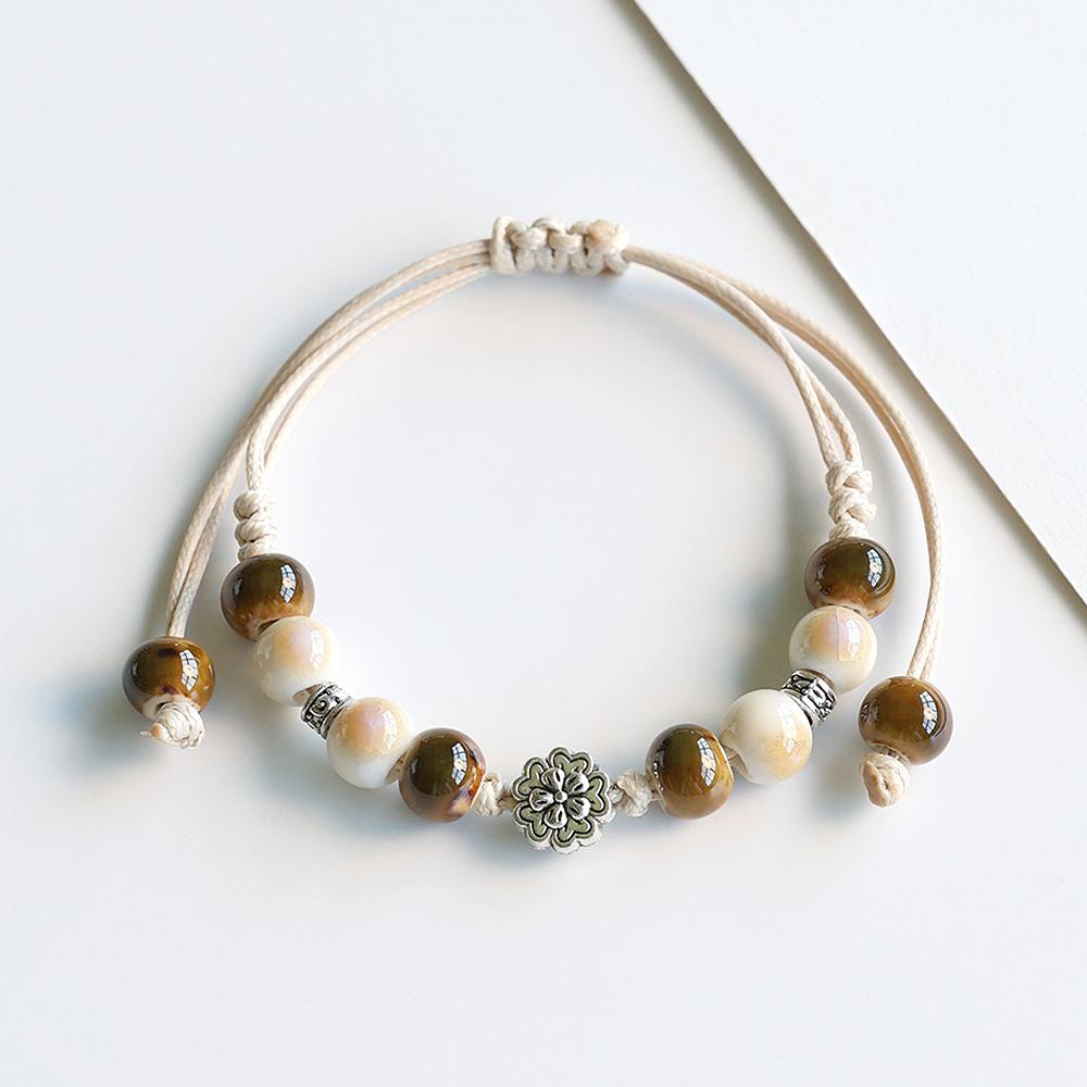 Armband mit Keramikperlen im Bohème-Stil für Damen und Herren, handgefertigt, geflochtenes Seilarmband, Partnerschmuck, Geschenke, verstellbar