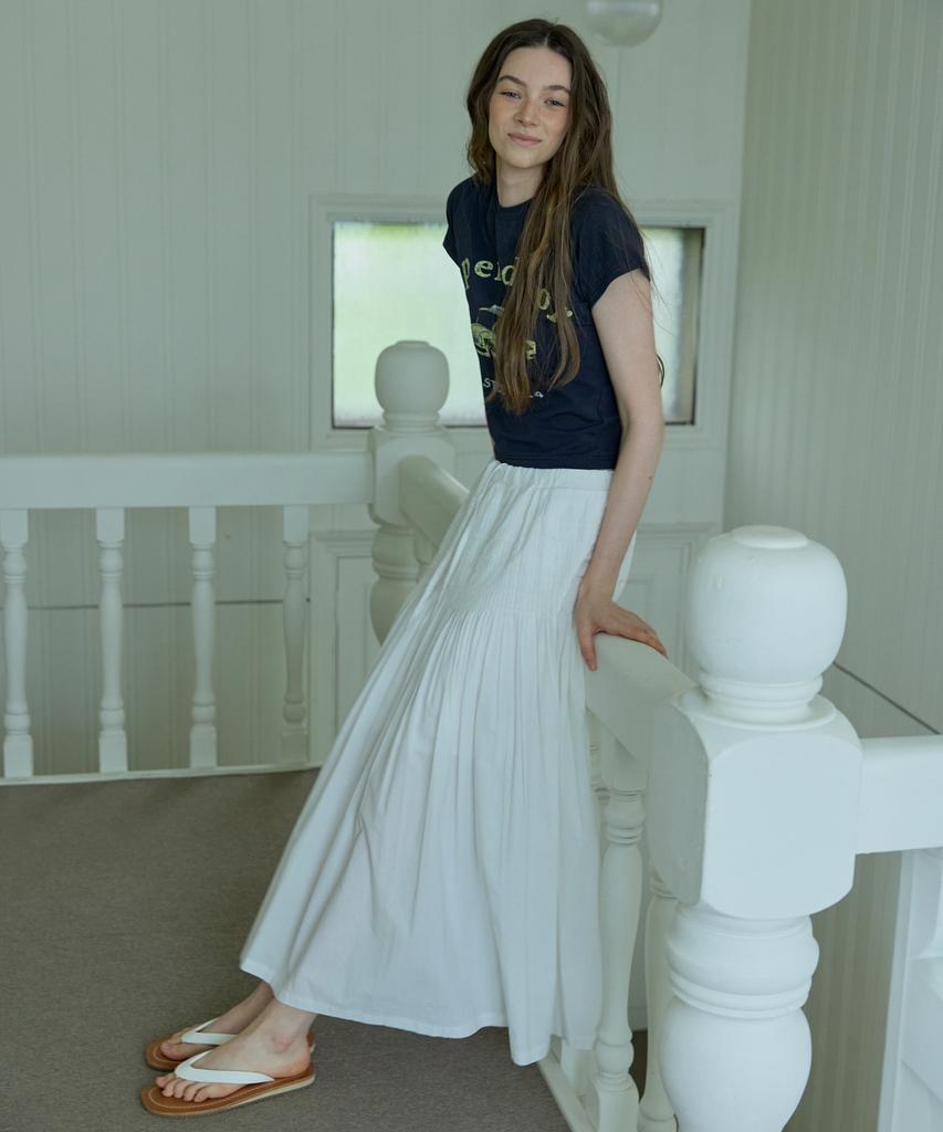 Opeundoeoseutyudio Handmade Wrinkle Pin Tuck Skirt Summer Ivory