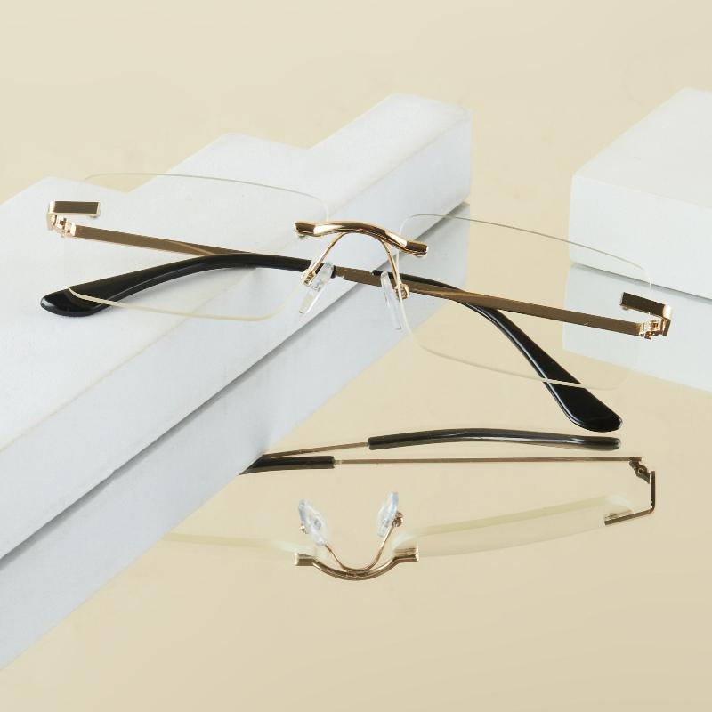 1Pc Men's Fashion Glasses New Metal Frameless Elegant Retro Versatile Trendy Suitable for Daily Use Vacation Outdoor Sun Protect